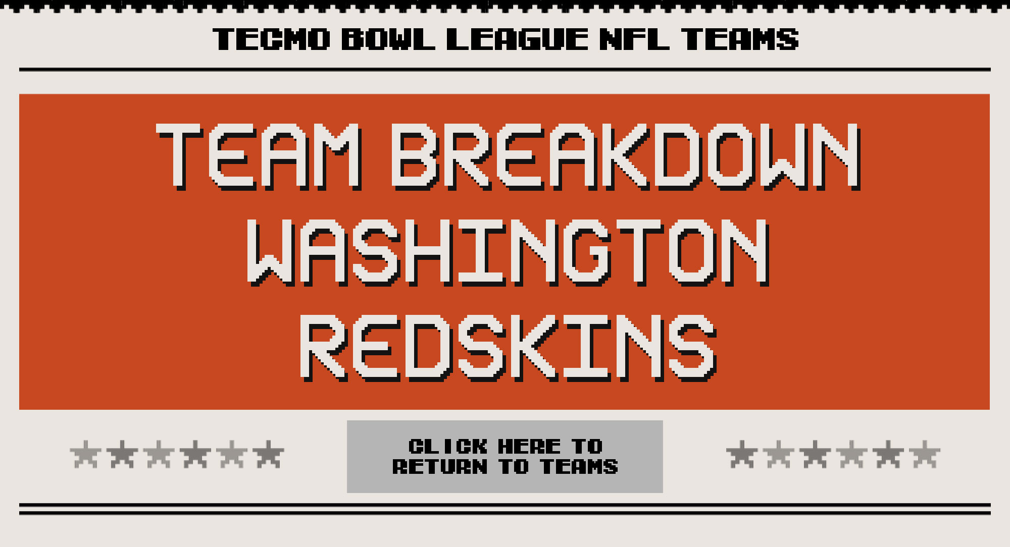 Washington Redskins | Tecmo Bowl League